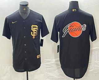 Men%27s San Francisco Giants Team Big Logo Black Gold Cool Base Stitched Baseball Jerseys